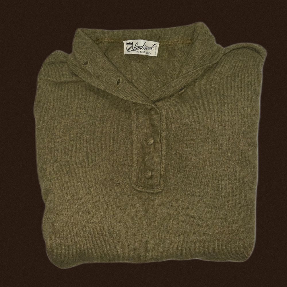 vintage wool sweater made in italy olive green mock neck quarter‎ button up